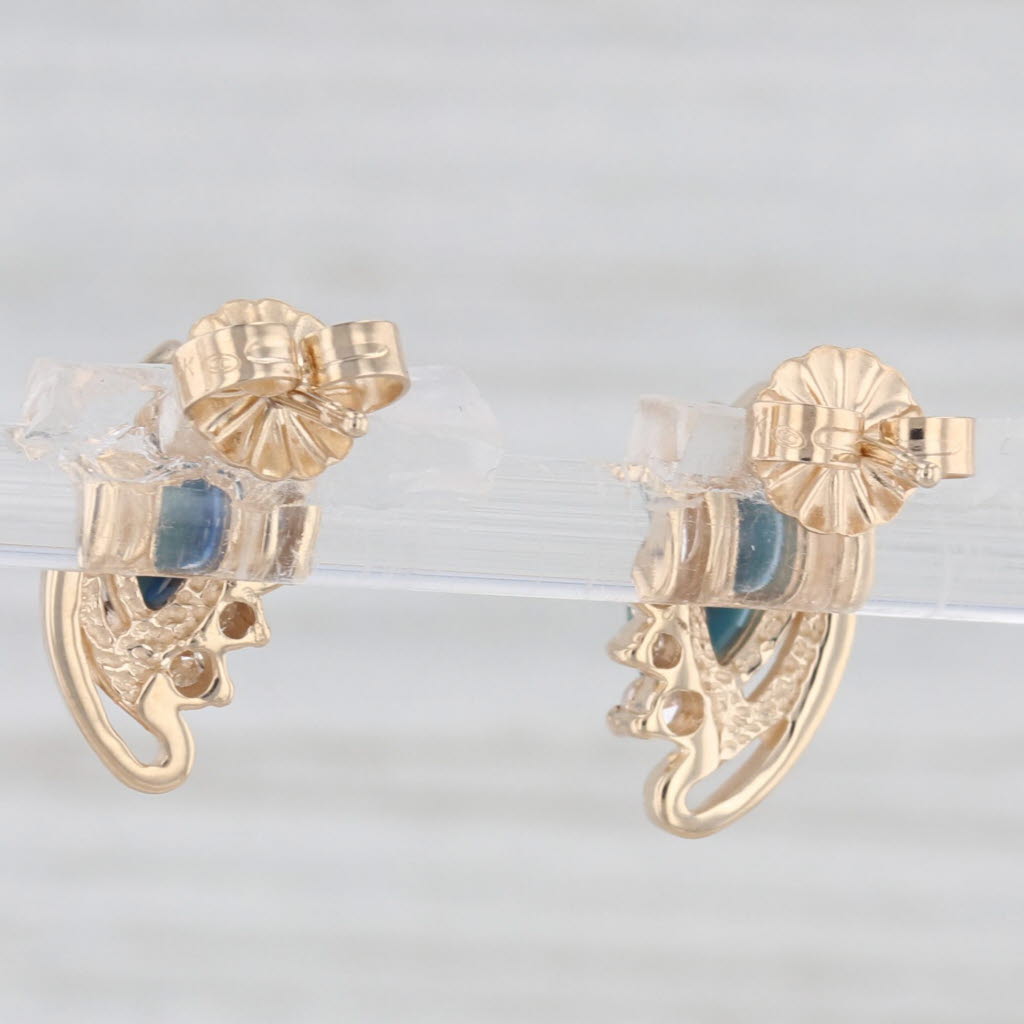 Light Gray 1.50ctw Blue Sapphire Diamond Stud Drop Earrings 14k Yellow Gold
