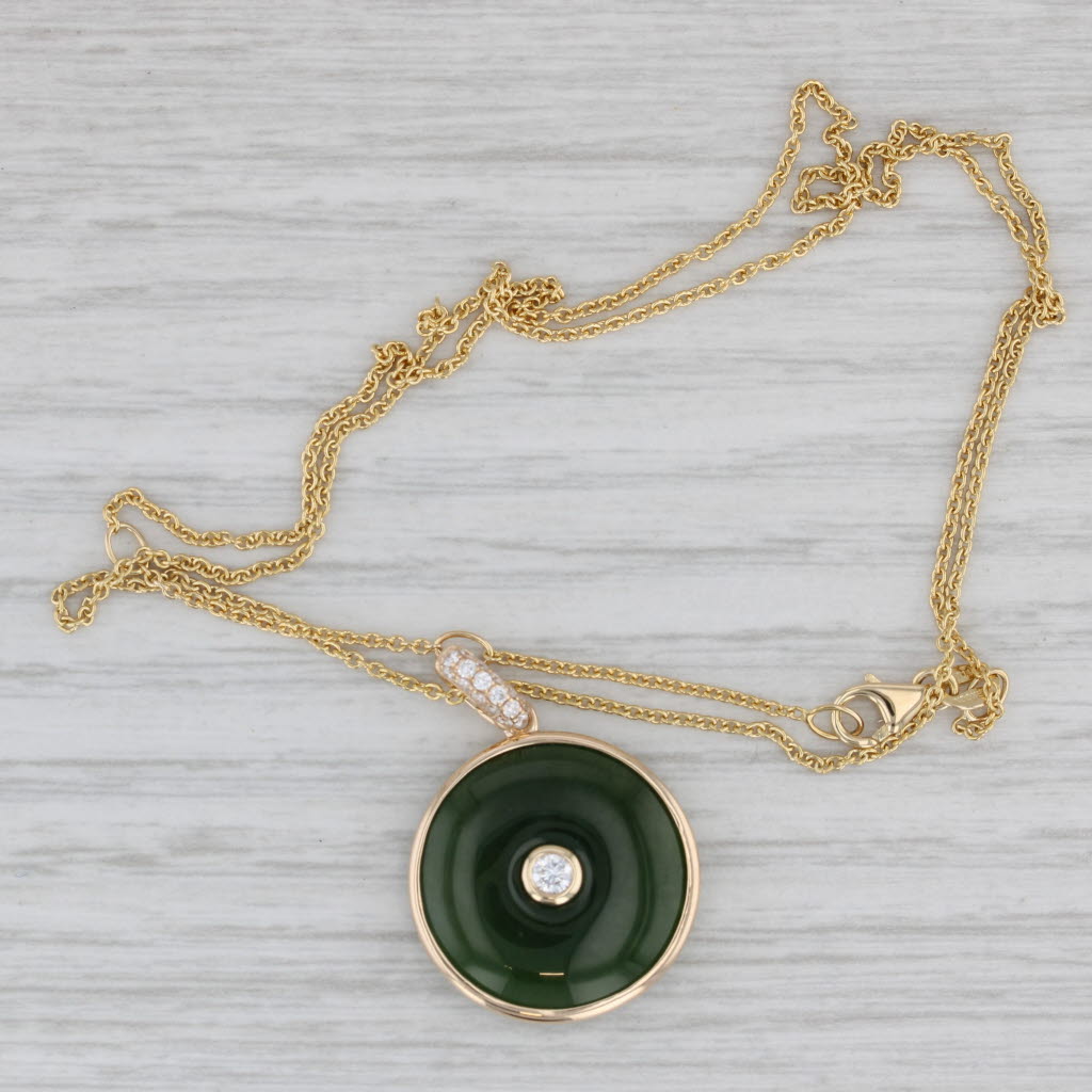 Gray New 0.19ct Diamond Nephrite Jade Pendant Necklace 14k Gold Adjustable Cable
