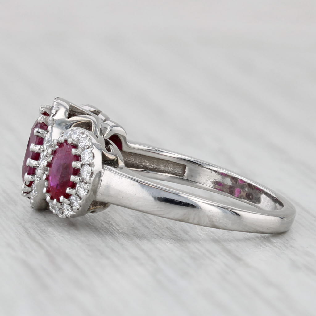 Light Gray 2.22ctw Ruby 3-Stone Diamond Halo Ring 14k White Gold Size 5.75