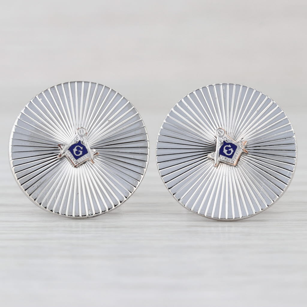 Masonic Cufflinks Sterling Silver Blue Lodge Square Compass Vintage Men's