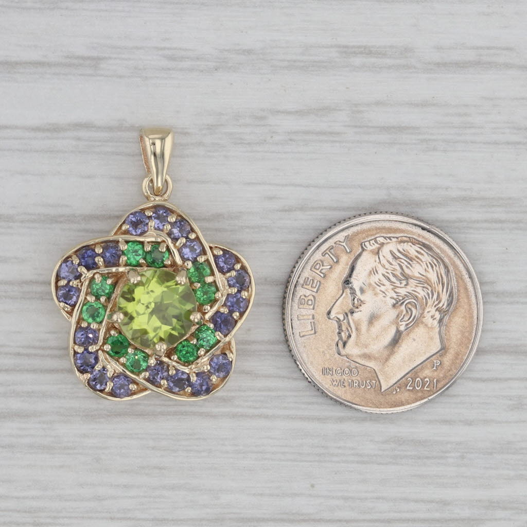Gray 2.60ctw Peridot Tsavorite Garnet Tanzanite Flower Pendant 10k Yellow Gold