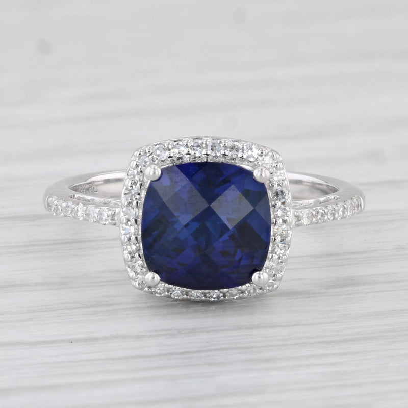 Lab Created Sapphire Diamond Halo Ring 14k White Gold Size 7 Engagement