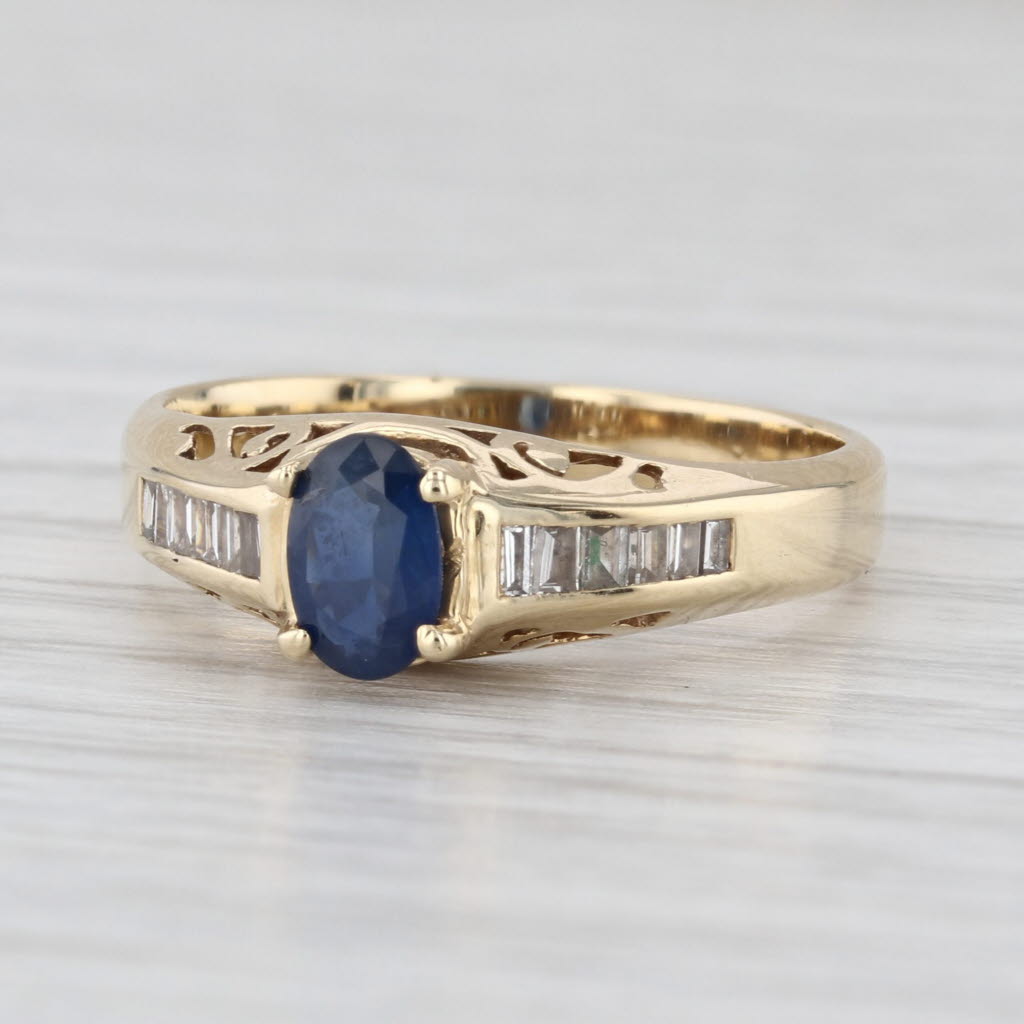 0.78ctw Oval Blue Sapphire Diamond Ring 14k Yellow Gold Size 6.75
