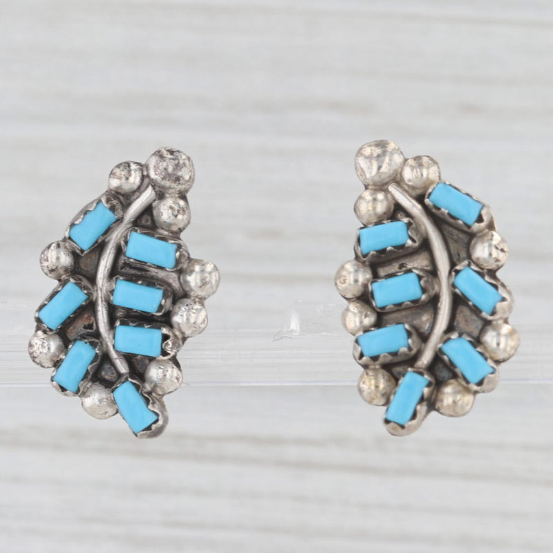 Vintage Lab Created Turquoise Leaf Stud Earrings Sterling Silver Native American