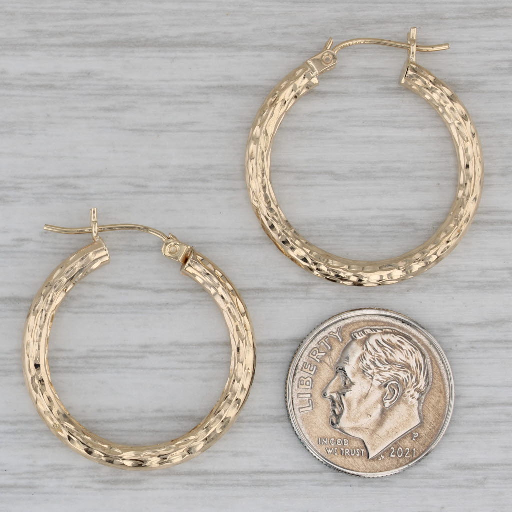 Gray Hammered Round Hoop Earrings 14k Yellow Gold Snap Top Hoops