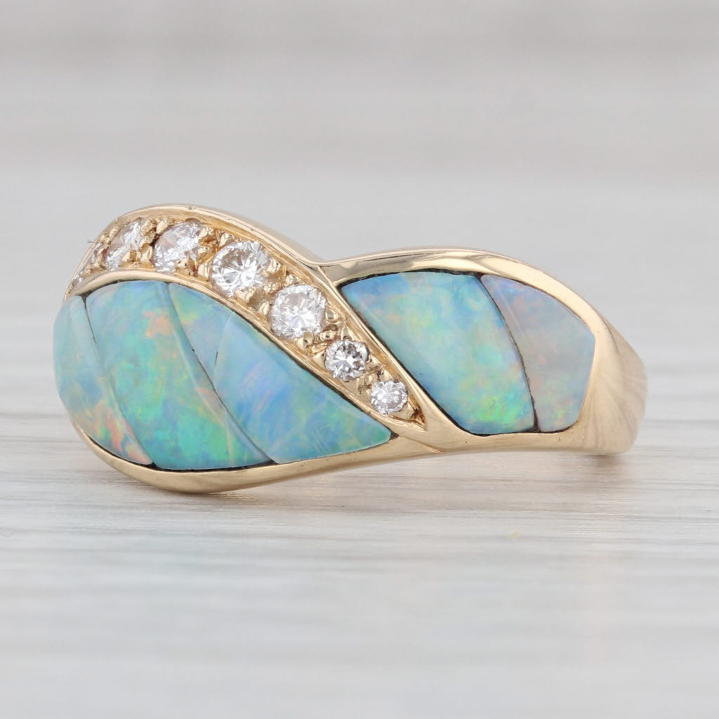 Gray New Kabana Ring Opal Mosaic Diamond 14k Yellow Gold Size 6 AS IS