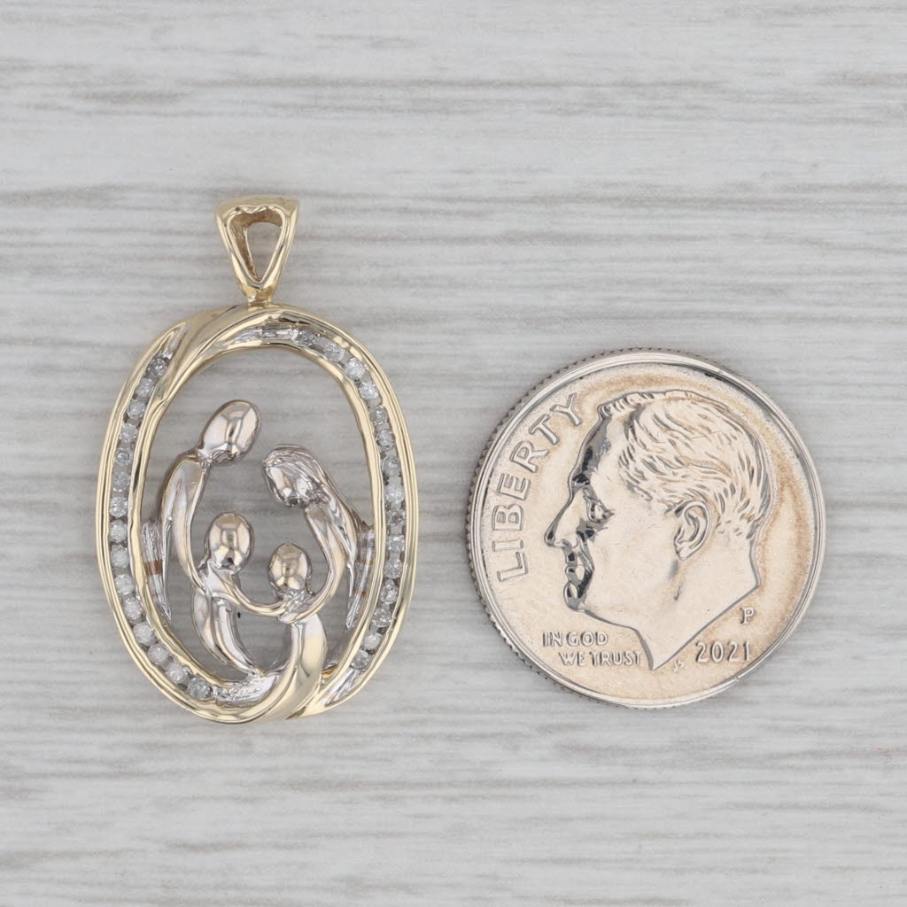 Gray Diamond Family Pendant 10k Yellow White Gold Mother Father 2 Children