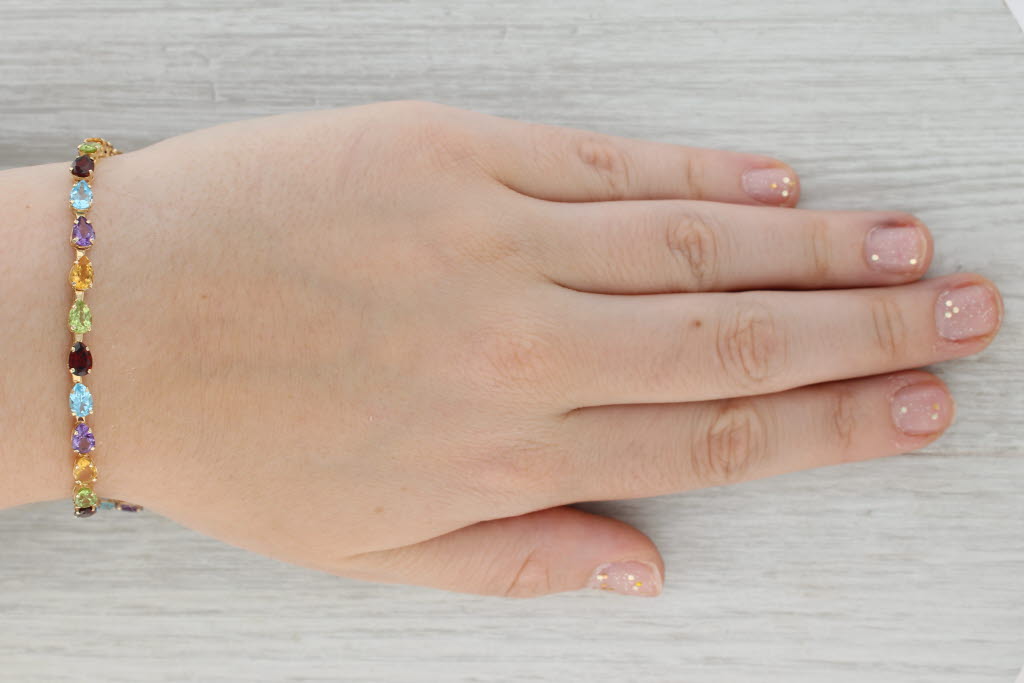 Dark Gray 11.67ctw Gemstone Tennis Bracelet 14k Gold 7.5" Garnet Topaz Peridot Amethyst