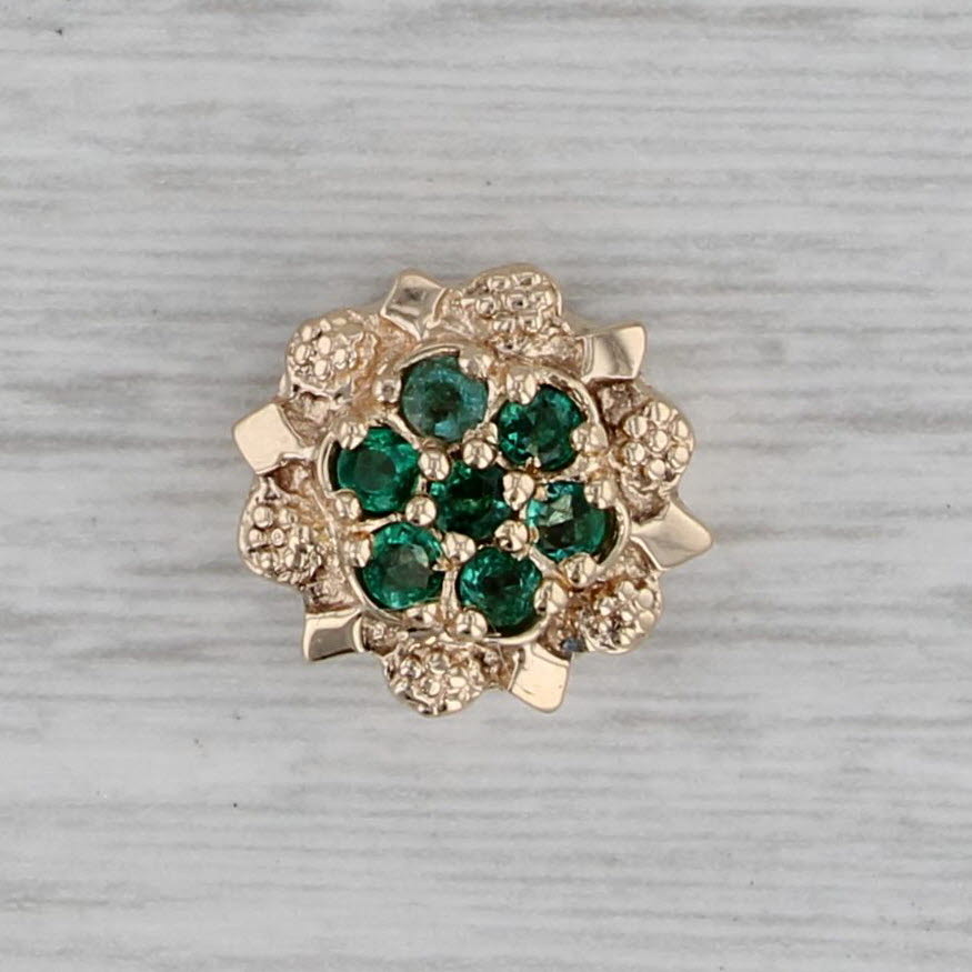 Gray 0.25ctw Emerald Cluster Flower Slide Bracelet Charm 14k Yellow Gold Vintage RVS