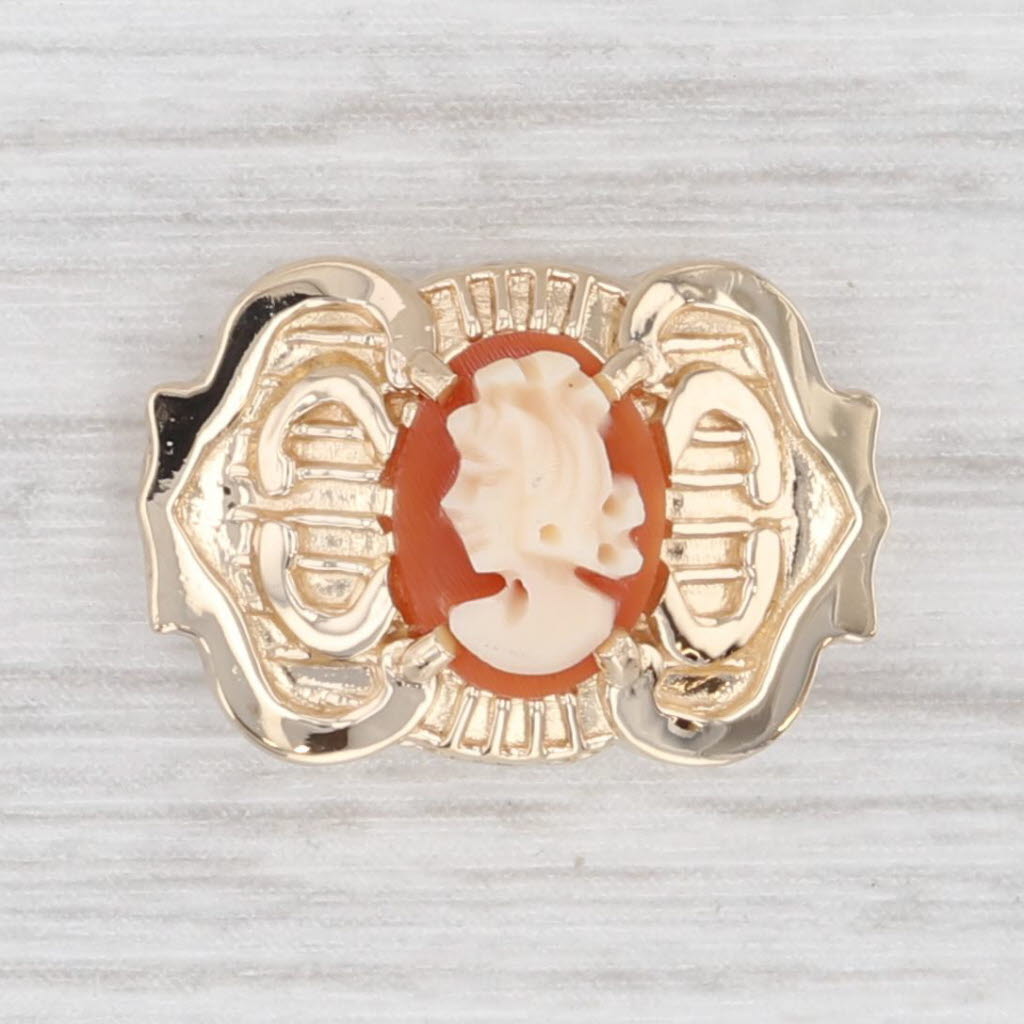 Light Gray Carved Shell Cameo Slide Bracelet Charm 14k Yellow Gold Old Victoria