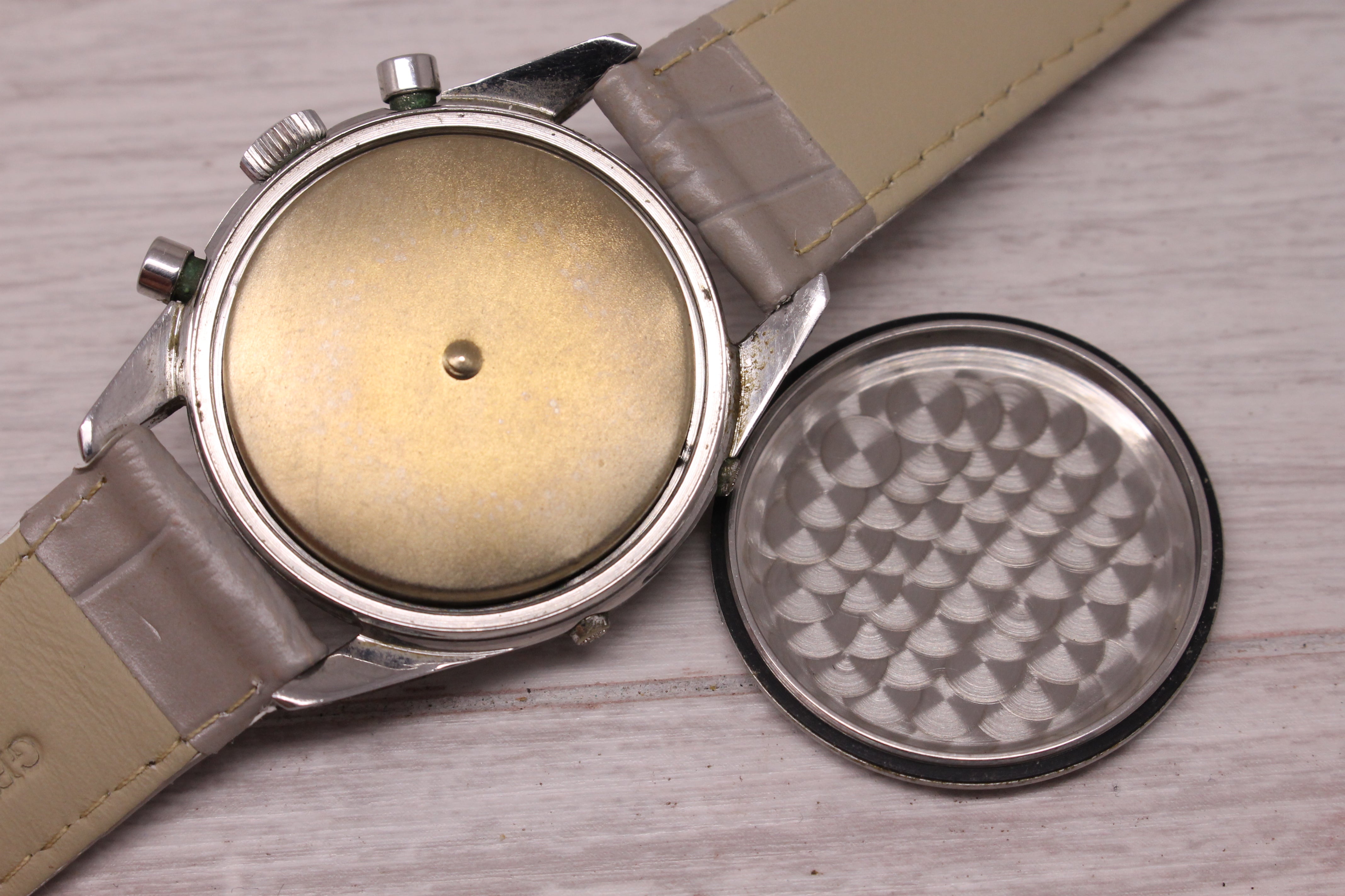 Rosy Brown Vintage Valjoux 88 36mm Stainless Steel Triple Date Moonphase Chronograph Watch