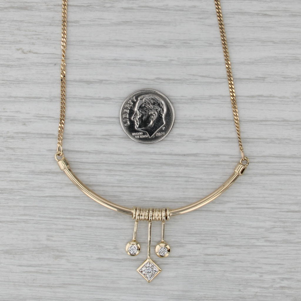 Diamond Drops Contoured Pendant Necklace 14k Yellow Gold 43.25" Curb Chain