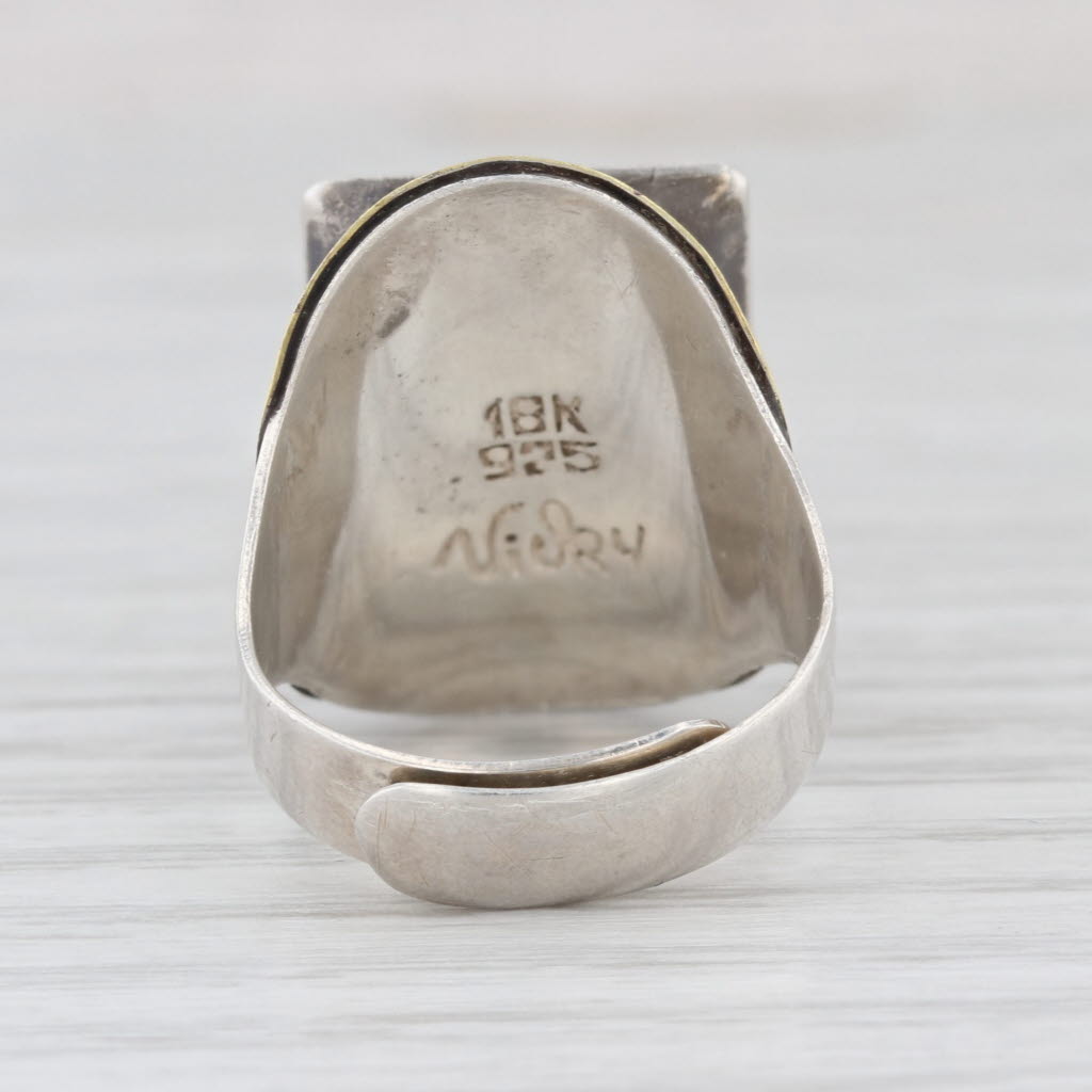 Vintage Glass Eyed Fish Ring Sterling Silver 18k Gold Adjustable Size 5