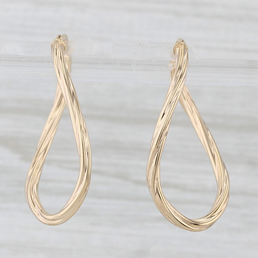 Light Gray Curved Hoop Earrings 14k Yellow Gold Snap Top Oval Hoops