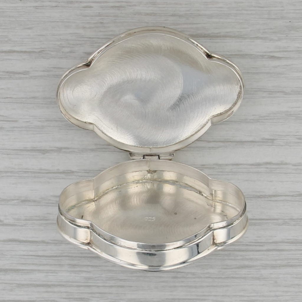 Sterling Silver Snuff / Pill Box Engravable Etched Border Vintage Opens