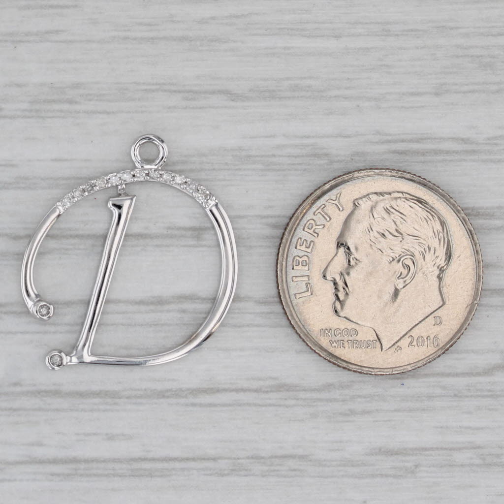 Gray Diamond Accented Letter Initial "D" Pendant 10k White Gold Charm