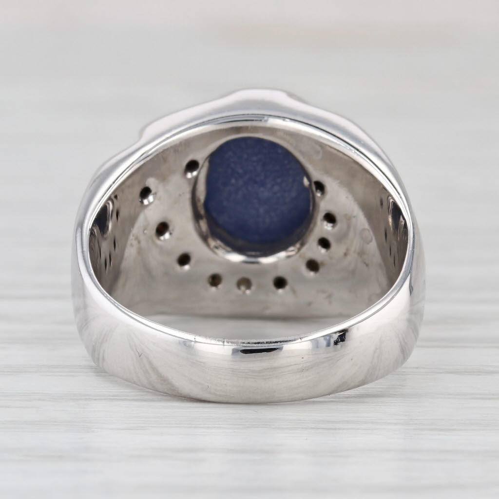Vintage Cabochon Lab Created Star Sapphire Diamond Ring 14k White Gold Size 8.5
