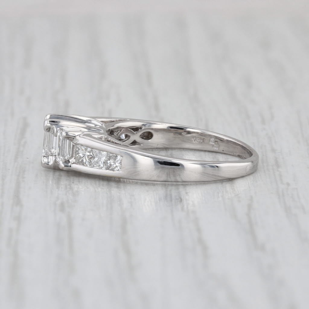 0.98ctw Emerald Cut 3-Stone Diamond Engagement Ring 18k White Gold Size 6.75