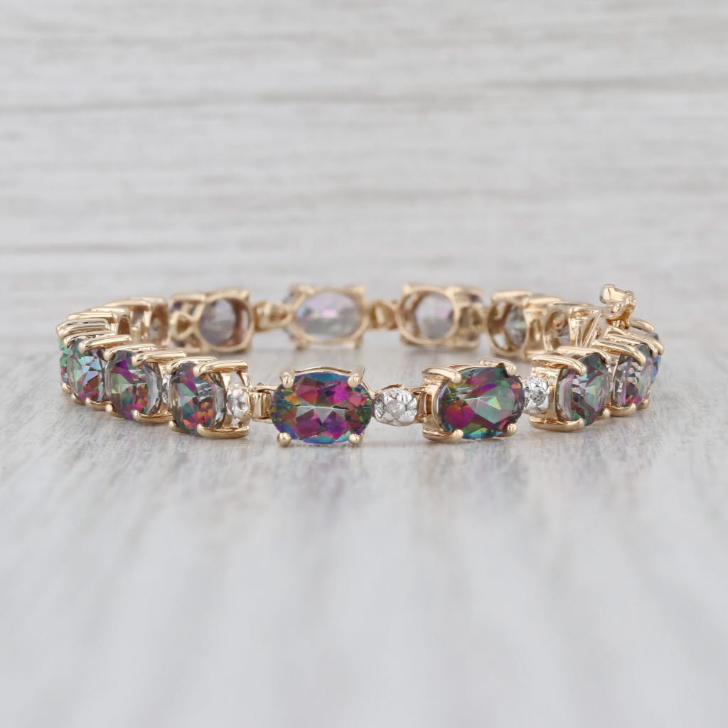 17.20ctw Mystic Topaz Diamond Tennis Bracelet 10k Yellow Gold 6.75" 5.5mm