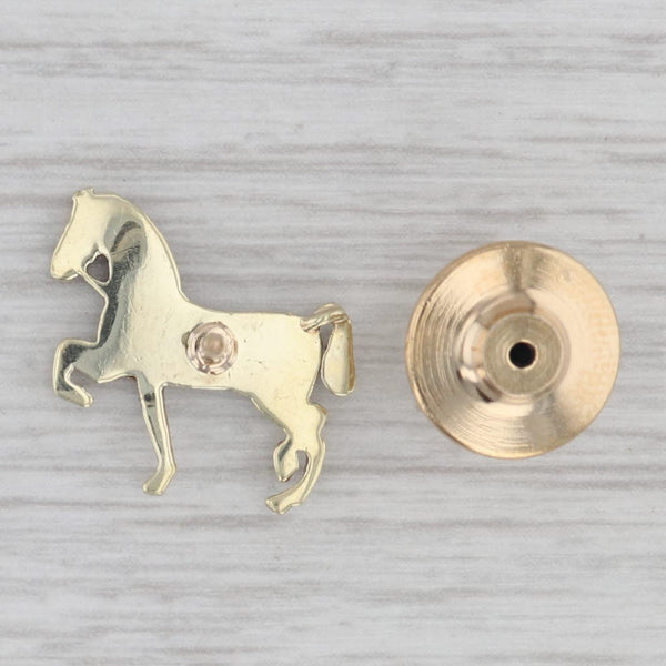 Vintage Seed Pearl Enamel Horse 14K Yellow Gold Lapel Pin