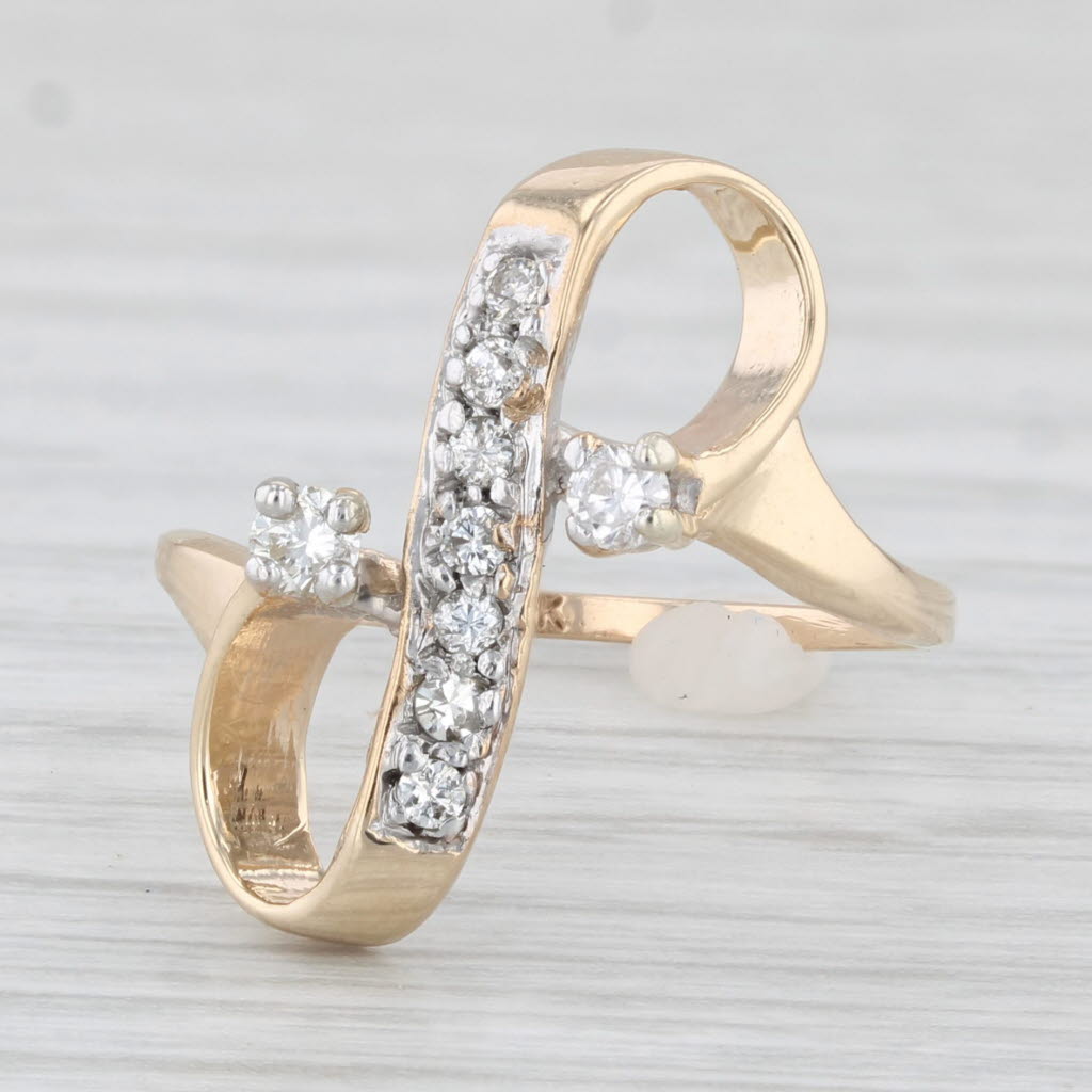 Light Gray Diamond Ribbon Ring 10k Yellow Gold Size 6.5 Bypass