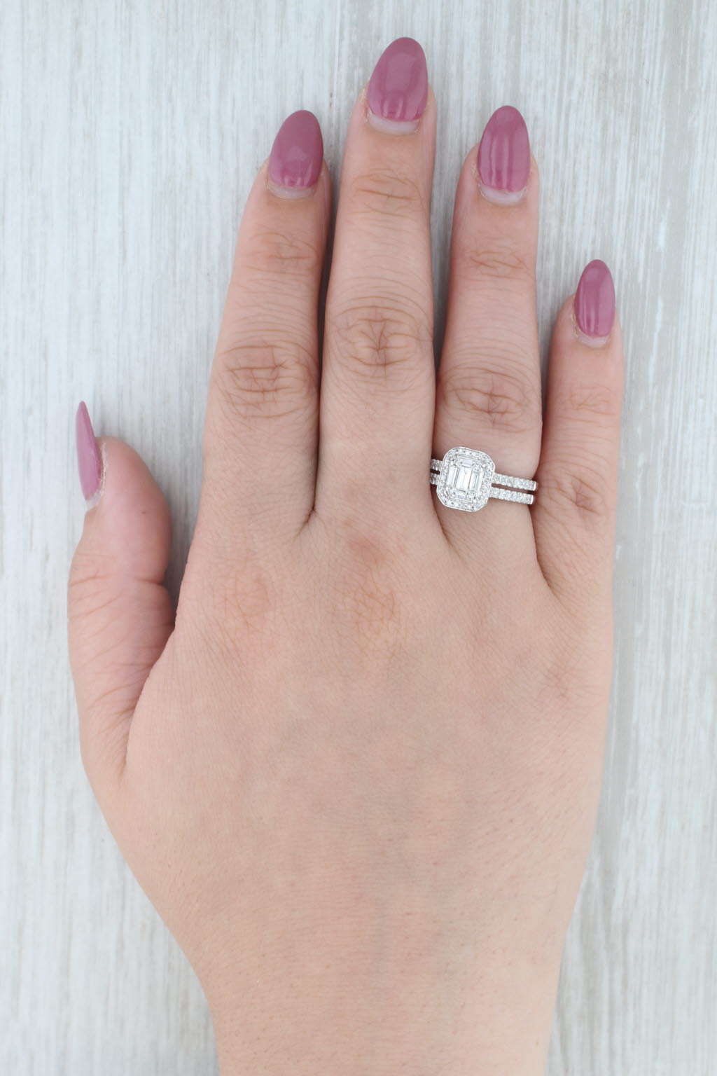 Gray 0.64ctw Diamond Halo Engagement Ring 14k White Gold Double Cathedral Band