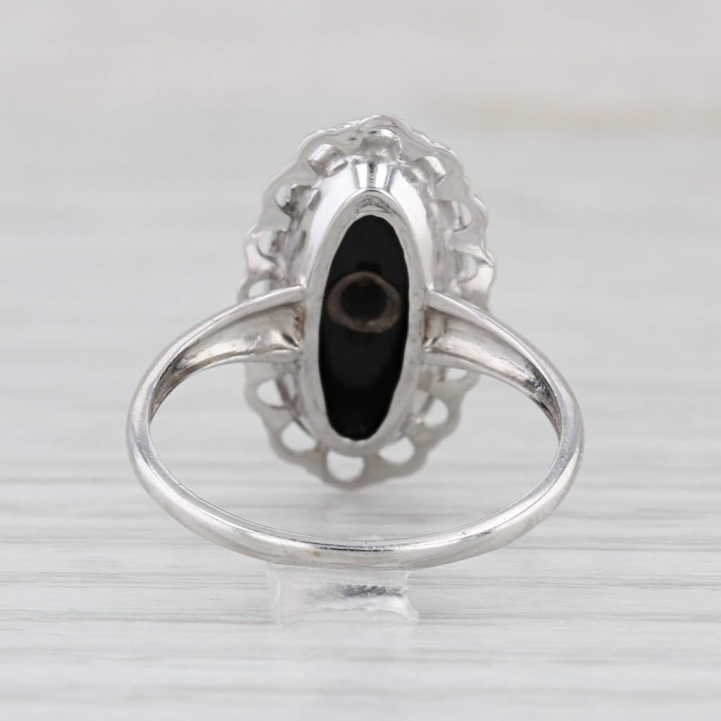 Vintage Onyx Diamond Signet Ring 10k White Gold Size 7