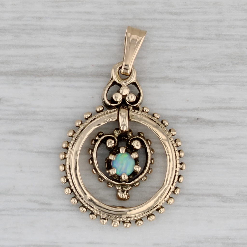 Gray Vintage Opal Pendant 14k Yellow Gold Small Drop