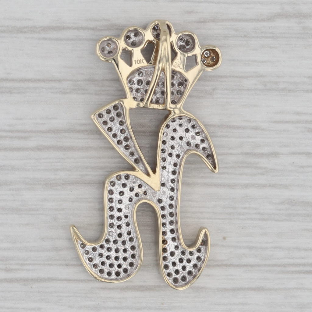 Gray 0.40ctw Pave Diamond Crowned Letter Initial K King Pendant 10k Yellow Gold