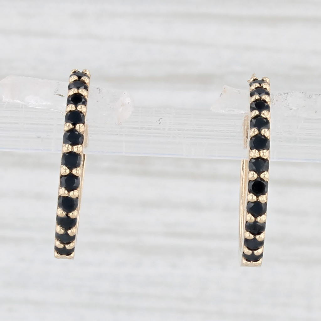 Light Gray Black Cubic Zirconia Hoop Huggie Earrings 14k Yellow Gold Round Hoops