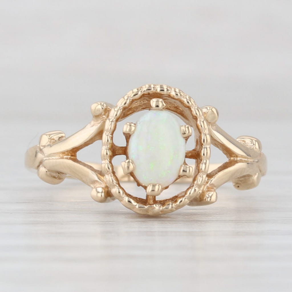 Light Gray Oval Cabochon Opal Solitaire Ring 14k Yellow Gold Size 6.25