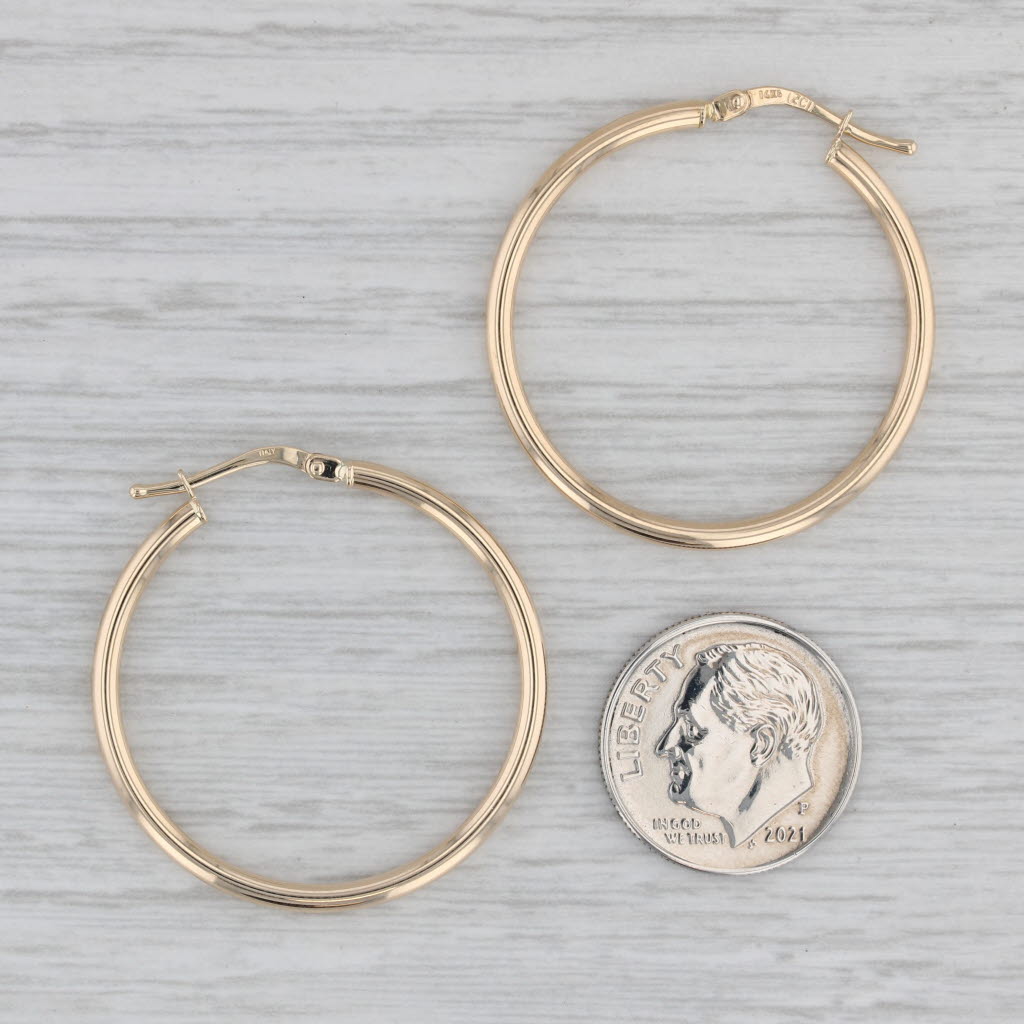 Gray New Hoop Earrings 14k Yellow Gold Round Hoops Pierced Snap Top 2x 30mm