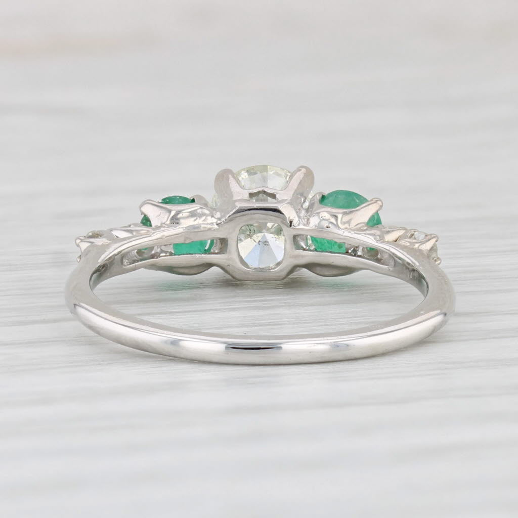 Light Gray 1.50ctw Round Diamond Emerald Engagement Ring 14k White Gold Size 7.75 GIA