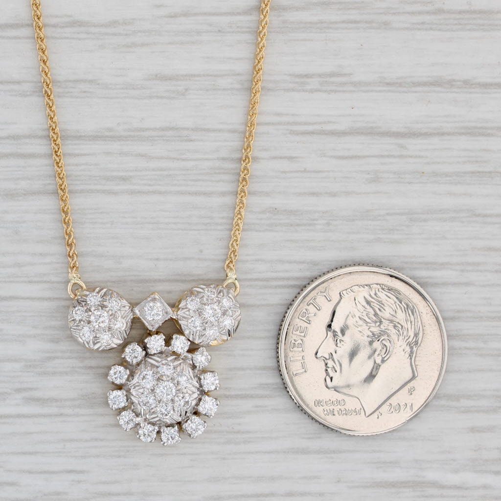 Gray 0.75ctw Diamond Cluster Pendant Necklace 18k Yellow Gold 16.5" Wheat Chain