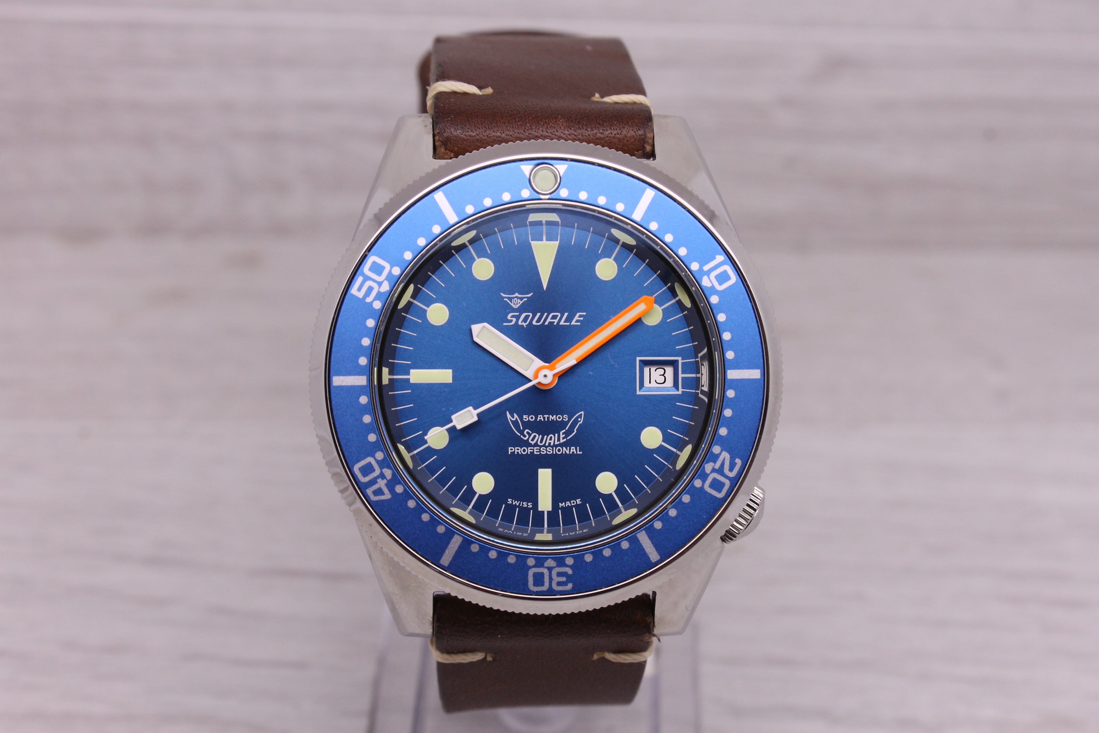 Dark Gray Squale 1521 Polished Blue 42mm Steel Automatic Divers Watch Bracelet FULL SET