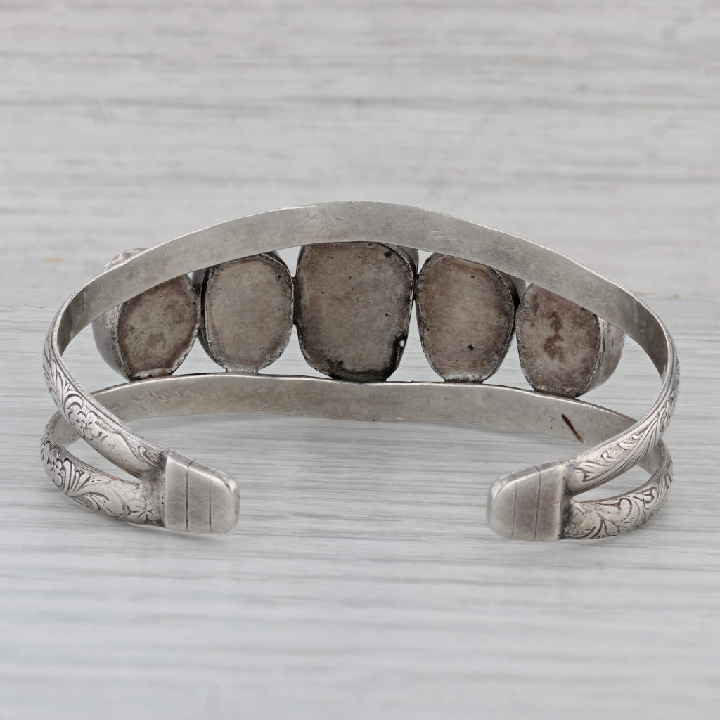 Gray Vintage Native American Turquoise Cuff Bracelet Sterling Silver 6.5"