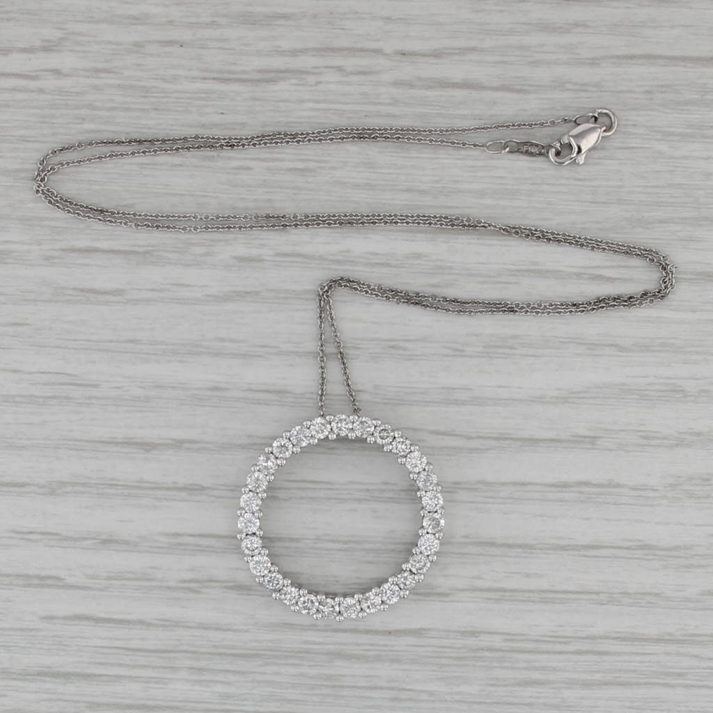 1.83ctw Diamond Eternity Circle Pendant Necklace 14k White Gold 18" Cable Chain