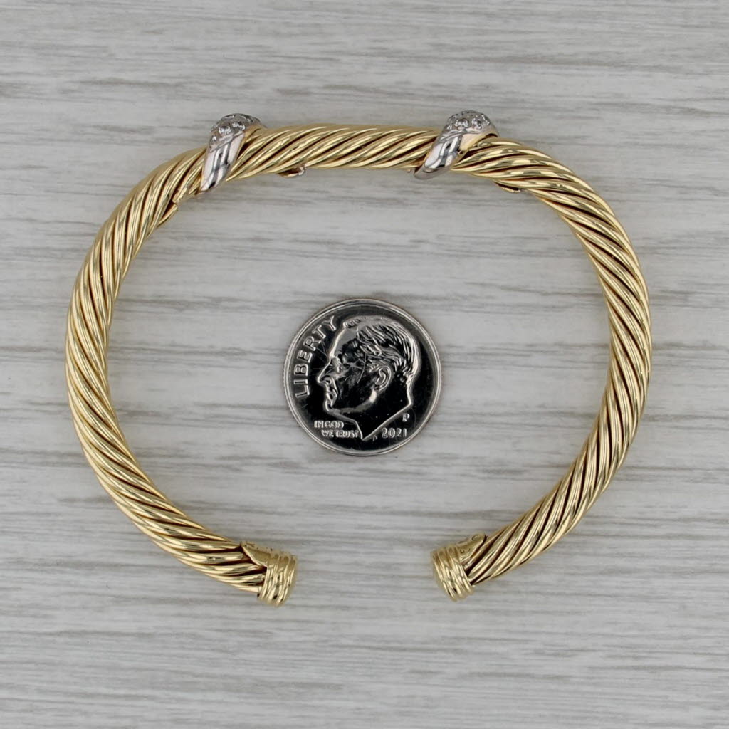 David Yurman 0.30ctw Diamond Cable Cuff Bracelet 18k Yellow Gold 6" Flexible