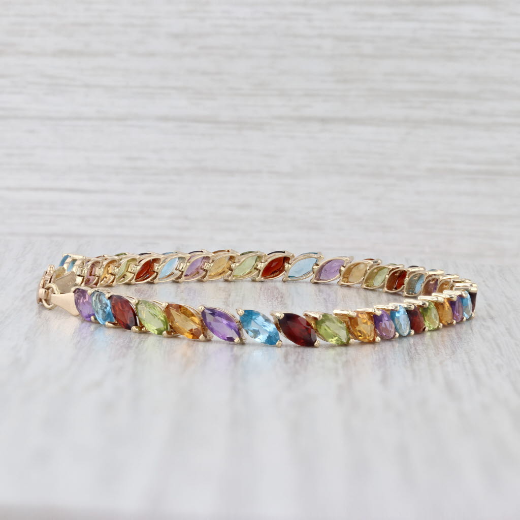 10ctw Gemstone Tennis Bracelet 14k Gold Amethyst Topaz Garnet Peridot Citrine 7"