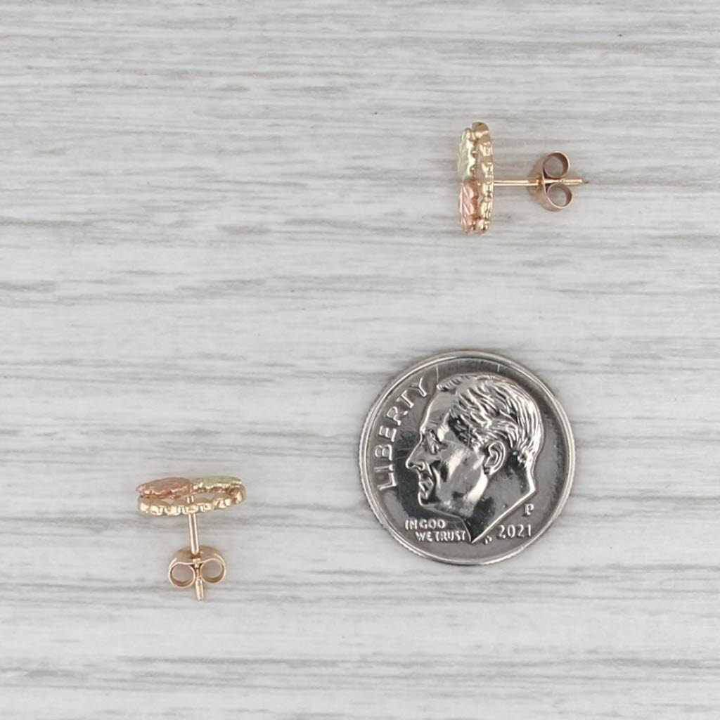 Black Hills Gold Leaf Stud Earrings 10k Yellow Rose Green Gold Small Studs