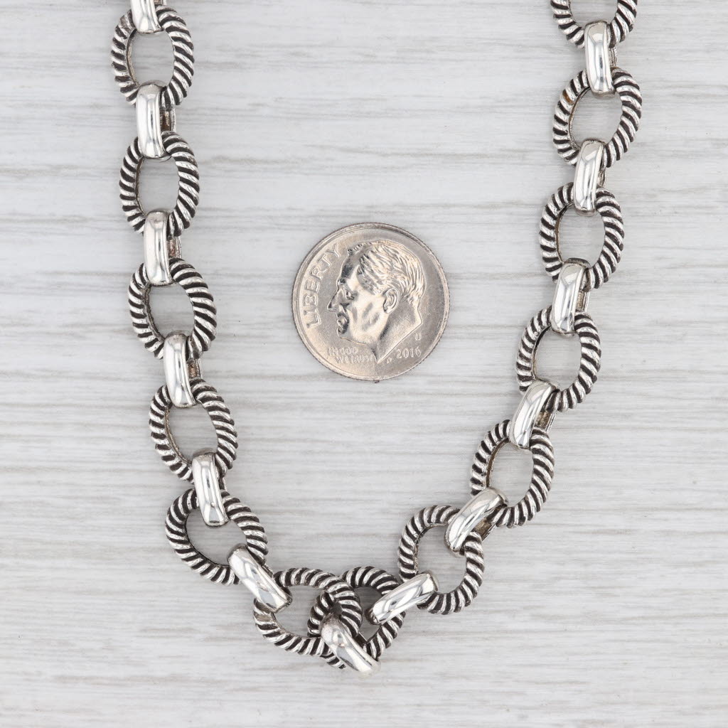 Light Gray Cable Links Cabochon Chain Necklace Sterling Silver Toggle Clasp 17.5" 9.8mm