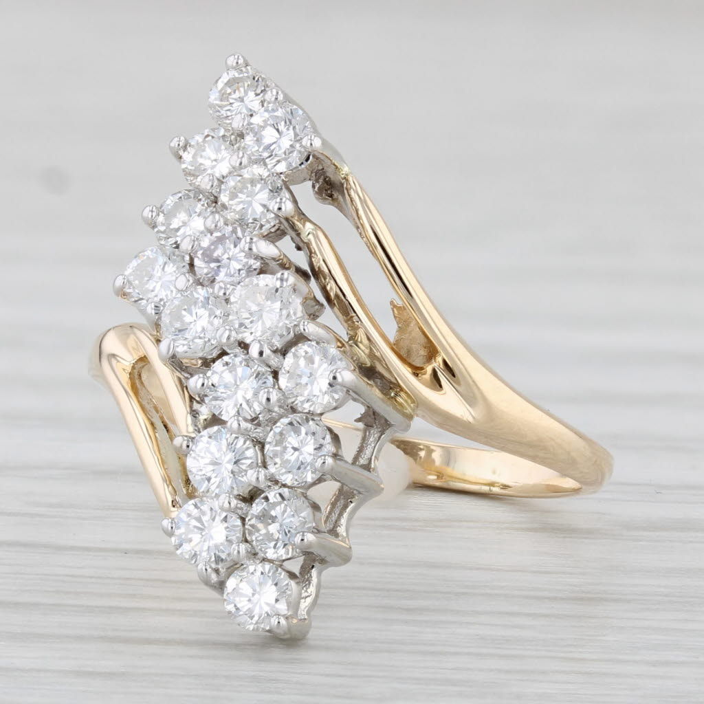 Light Gray 0.80ctw Diamond Cluster Ring 14k Yellow Gold Size 6.5 Cocktail Bypass