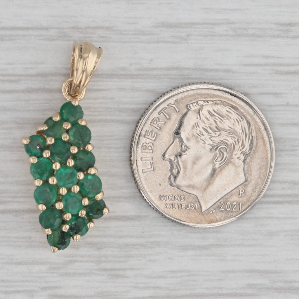 Gray 1.20ctw Emerald Cluster Drop Pendant 14k Yellow Gold