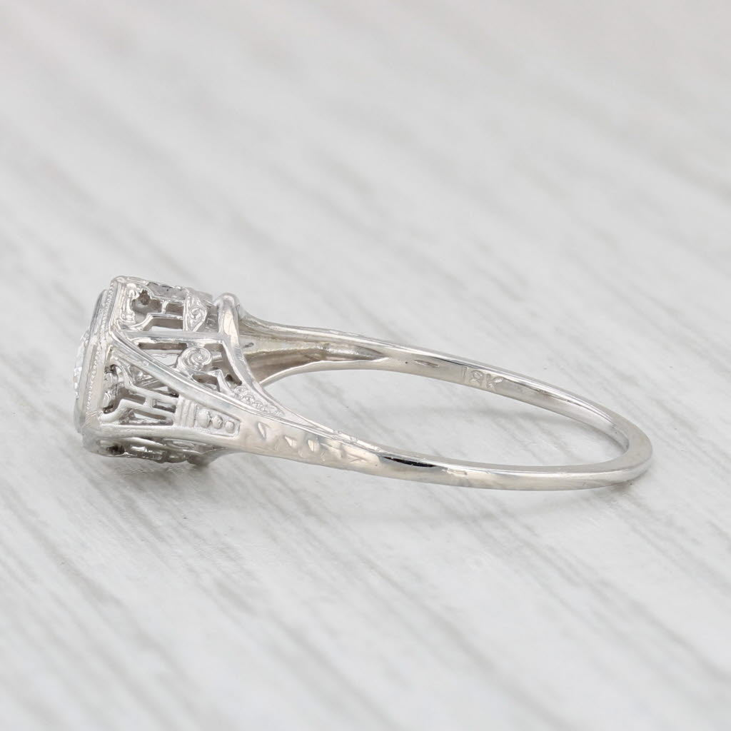 Light Gray Art Deco 0.15ct VS2 Diamond Engagement Ring 18k Gold Sz 6 Old Euro Cut Solitaire