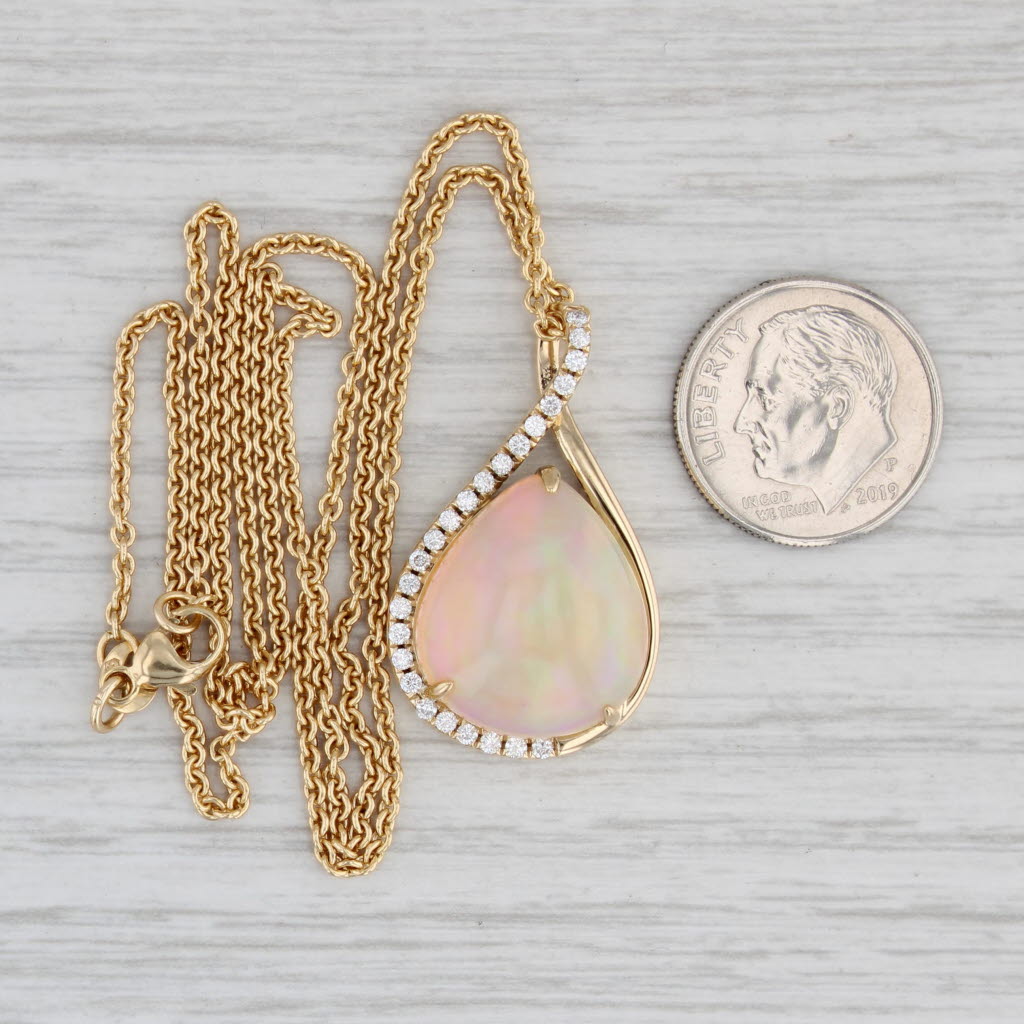 Gray Opal 0.25ctw Diamond Teardrop Pendant Necklace 14k Gold 17.75" Cable Chain