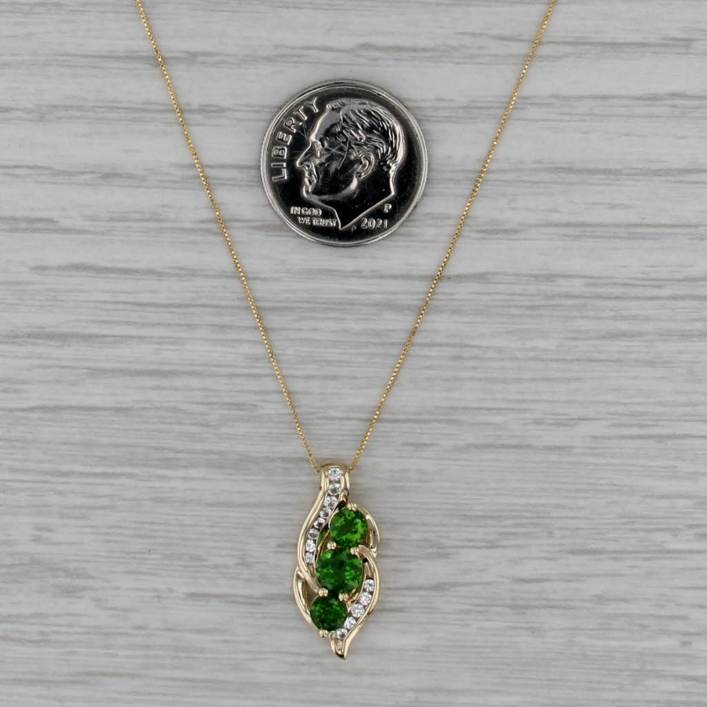 1.34ctw Chrome Diopside Lab Created Sapphire Pendant Necklace 10k Gold Box Chain