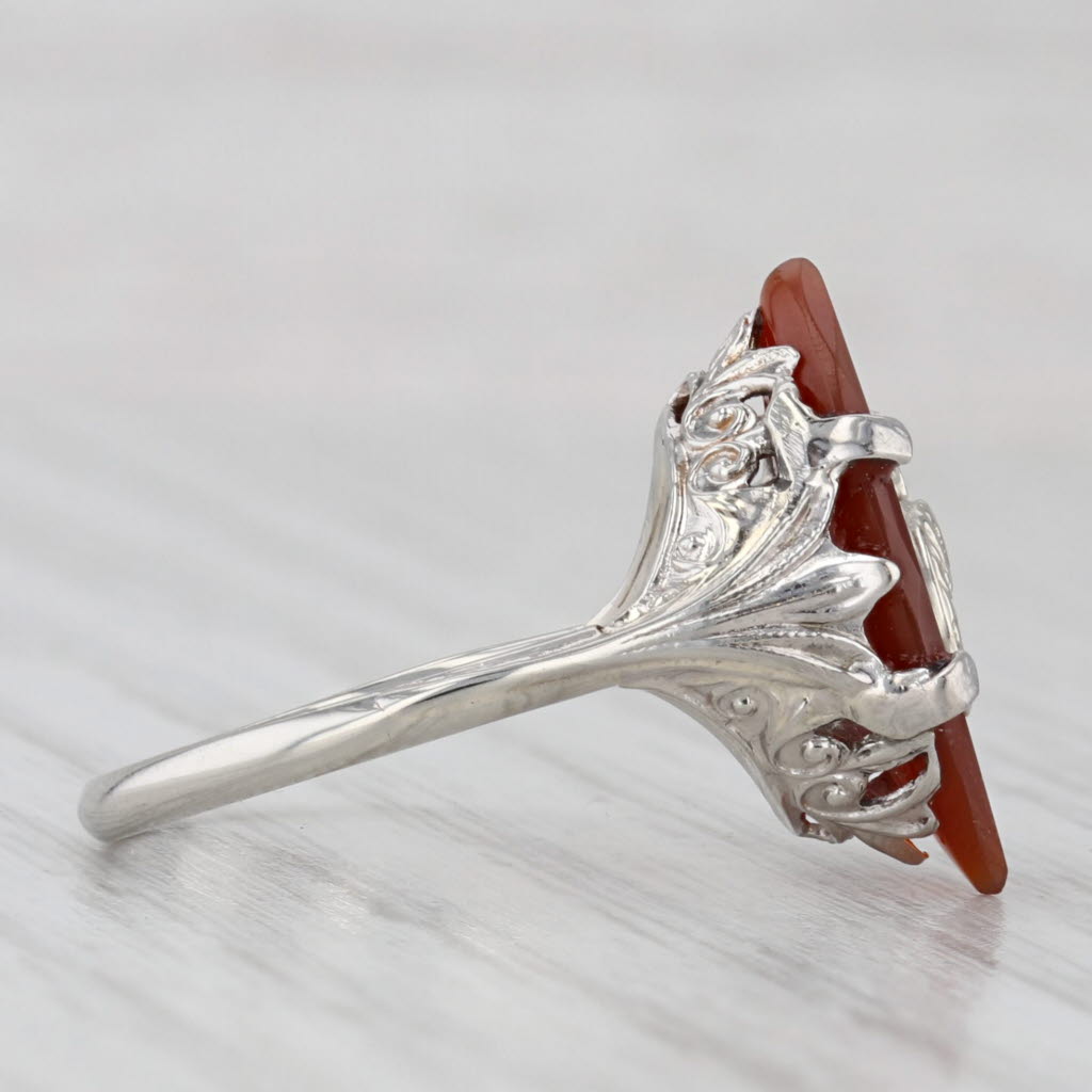 Light Gray Carnelian Shriners Signet Ring 14k White Gold Masonic Vintage Size 5.25