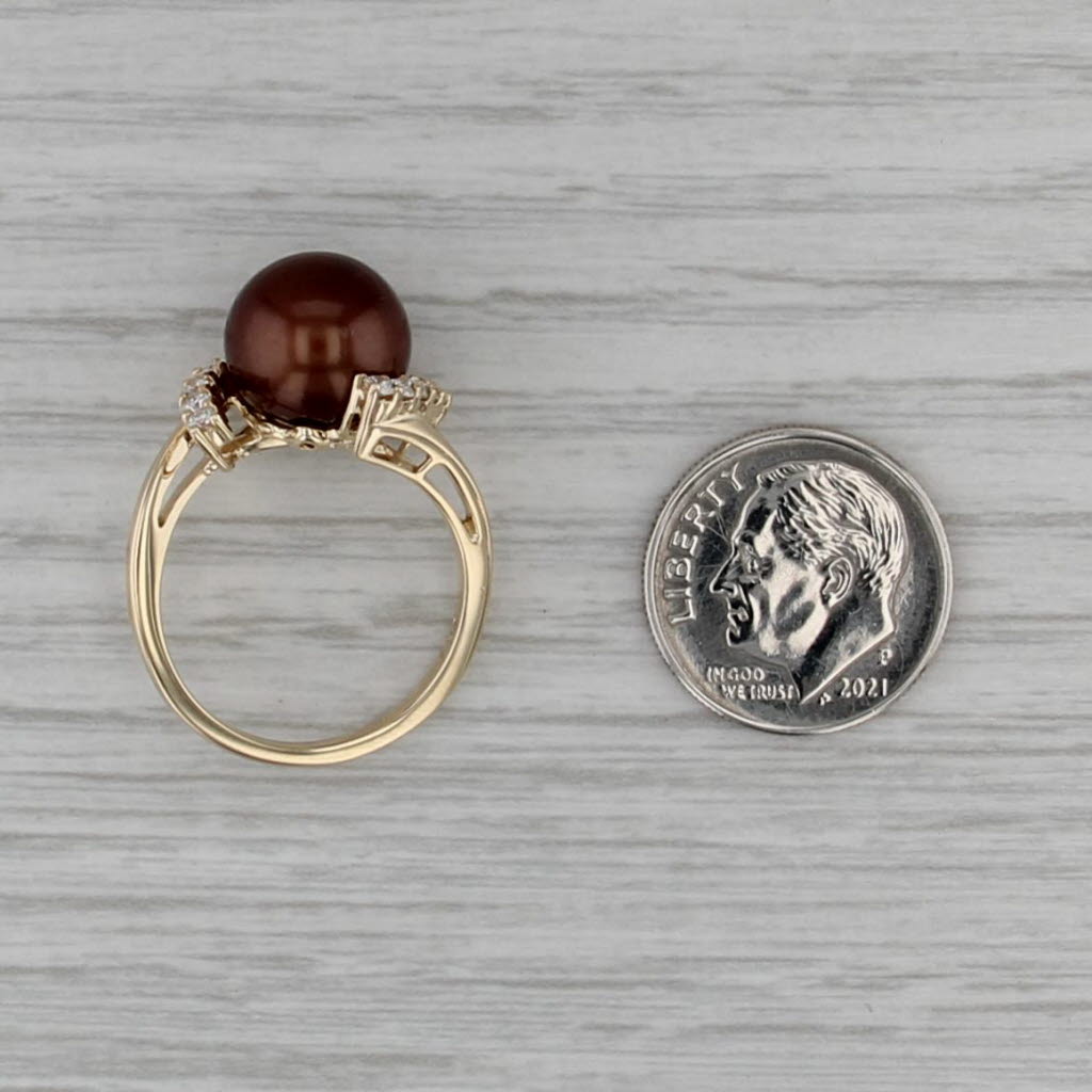 Brown Cultured Pearl 0.26ctw Diamond Framed Ring 14k Yellow Gold Size 7