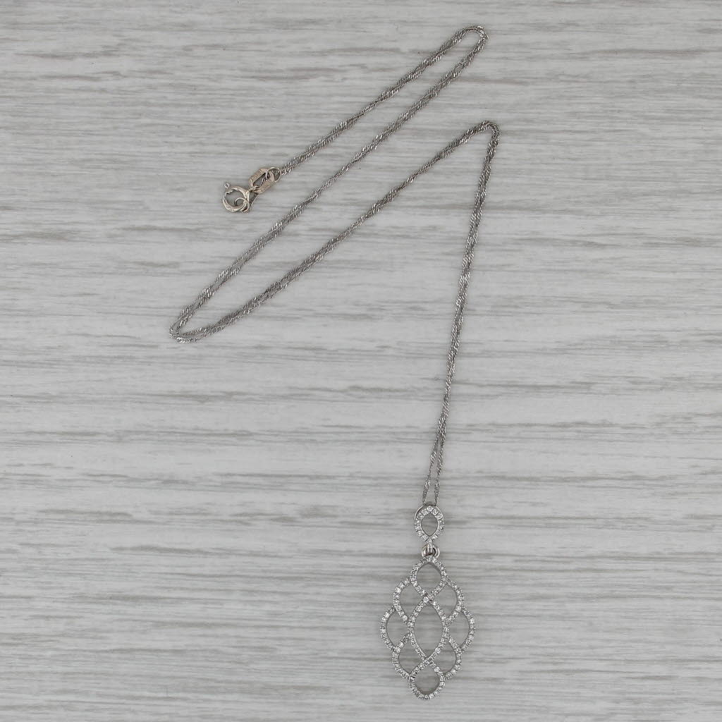 0.24ctw Diamond Woven Openwork Pendant Necklace 10k White Gold 18" Rope Chain