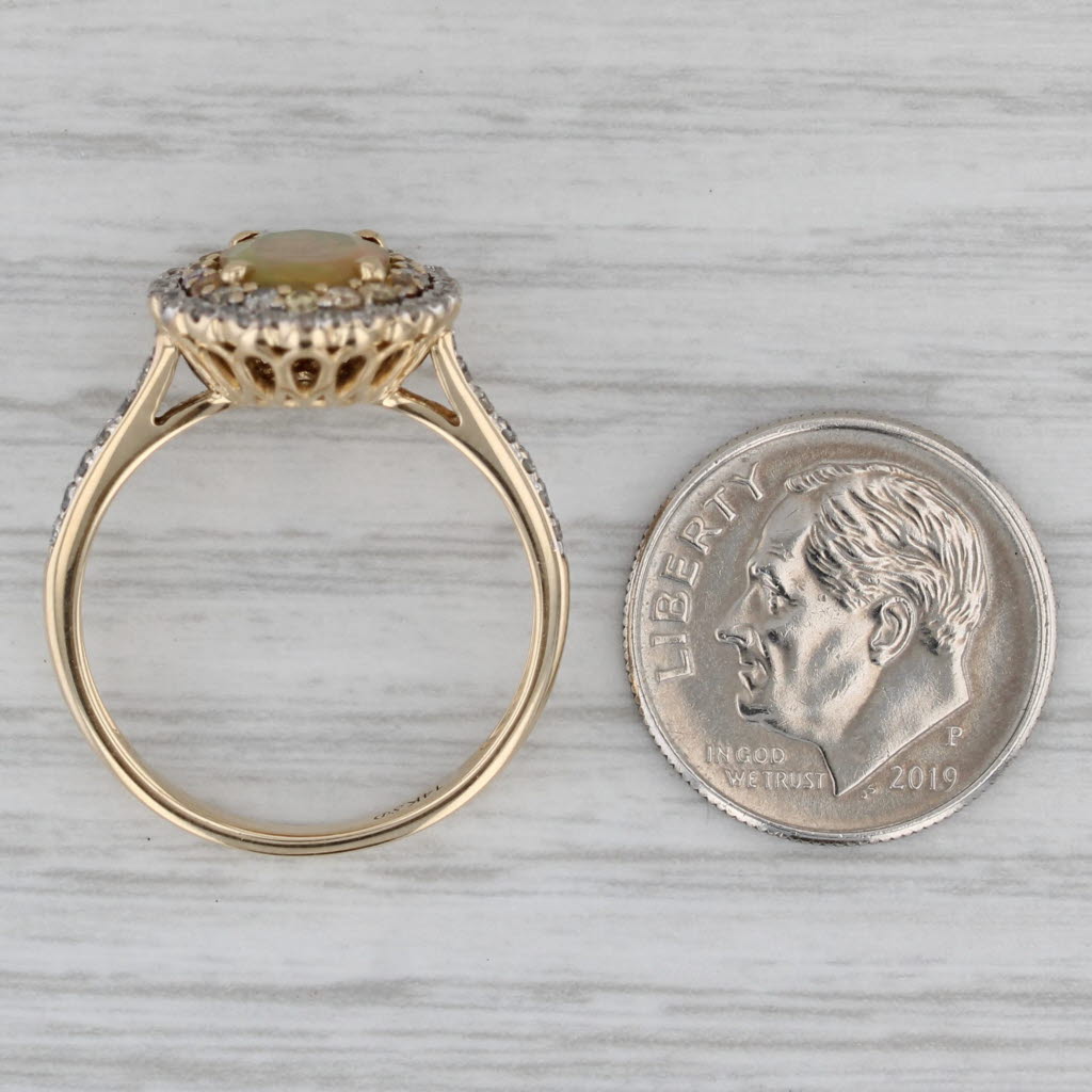 Gray Colorful Opal Diamond Halo Ring 14k Yellow Gold Size 8.25